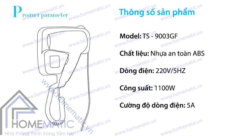 Máy sấy tóc treo tường kiêm ổ cắm