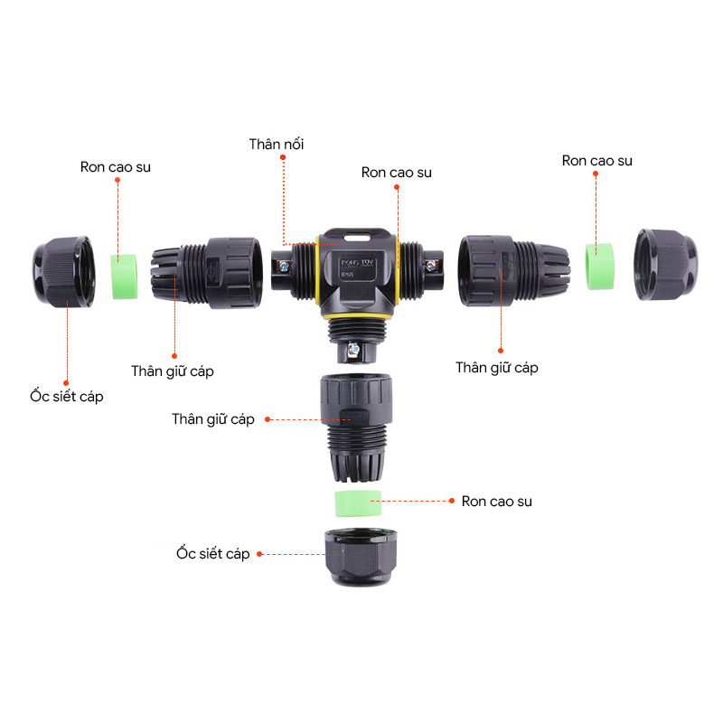 Đầu nối dây điện chống nước chữ T EW-M20T