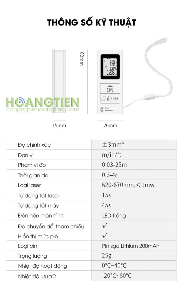 Máy đo khoảng cách laser 25m D30-25